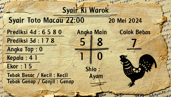 Syair Ki Warok - Syair Toto Macau 22:00