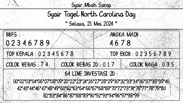 Syair Mbah Sarap - Syair Togel North Carolina Day