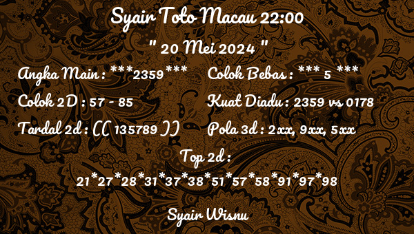 Syair Wisnu - Syair Toto Macau 22:00